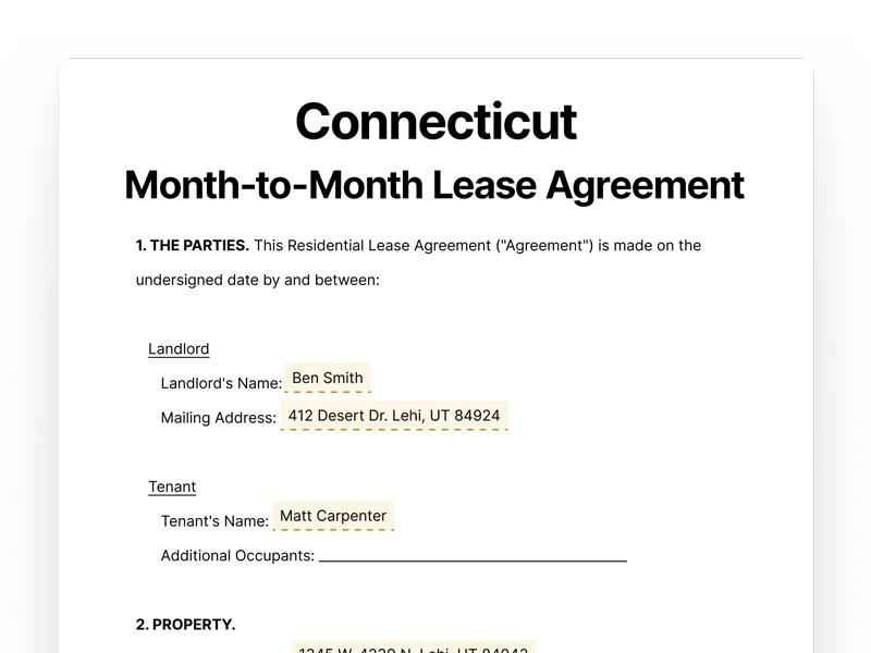 Connecticut Month-to-Month Lease Agreement Template Connecticut Month-to-Month Lease Agreement
