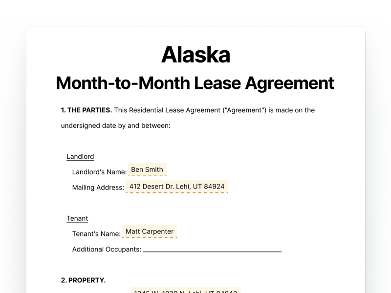 Alaska Month-to-Month Lease Agreement Template Alaska Month-to-Month Lease Agreement
