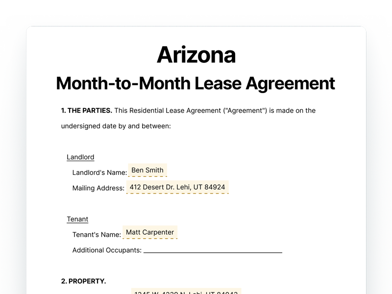Arizona Month-to-Month Lease Agreement Template Arizona Month-to-Month Lease Agreement