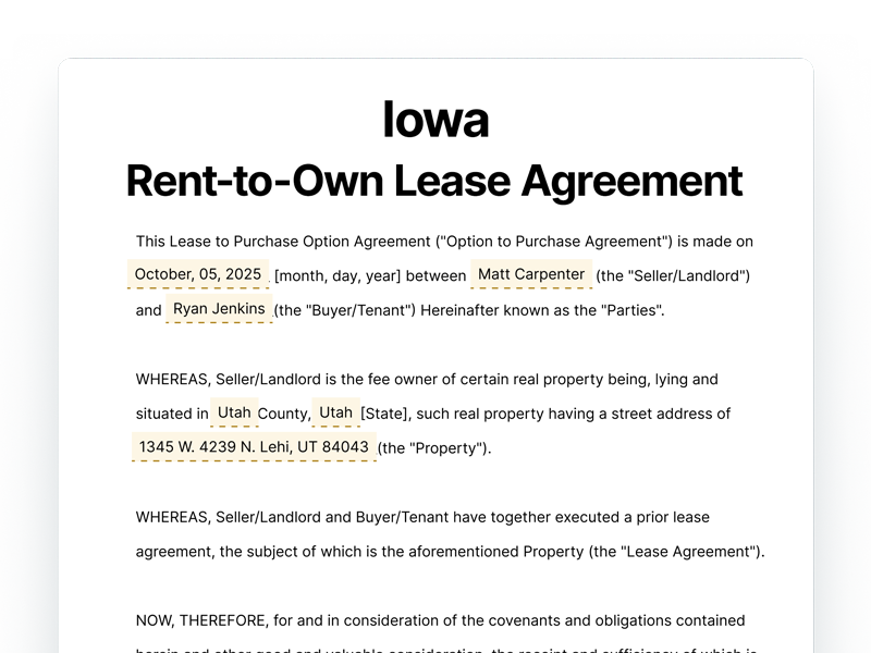 Iowa Rent-to-Own Lease Agreement Template Iowa Rent-to-Own Lease Agreement