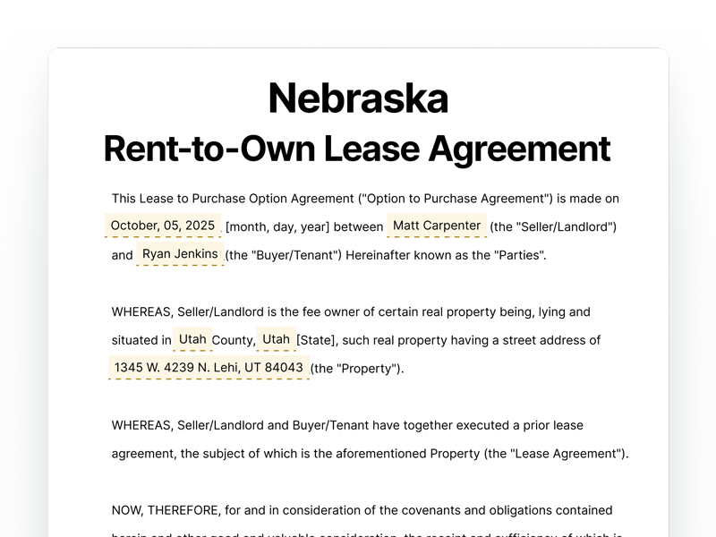 Free Nebraska Rent to Own Agreement Template (PDF, Word, Google Doc ...