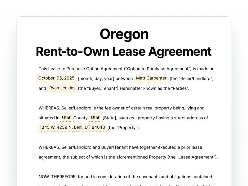 Oregon Rent-to-Own Lease Agreement Template Oregon Rent-to-Own Lease Agreement