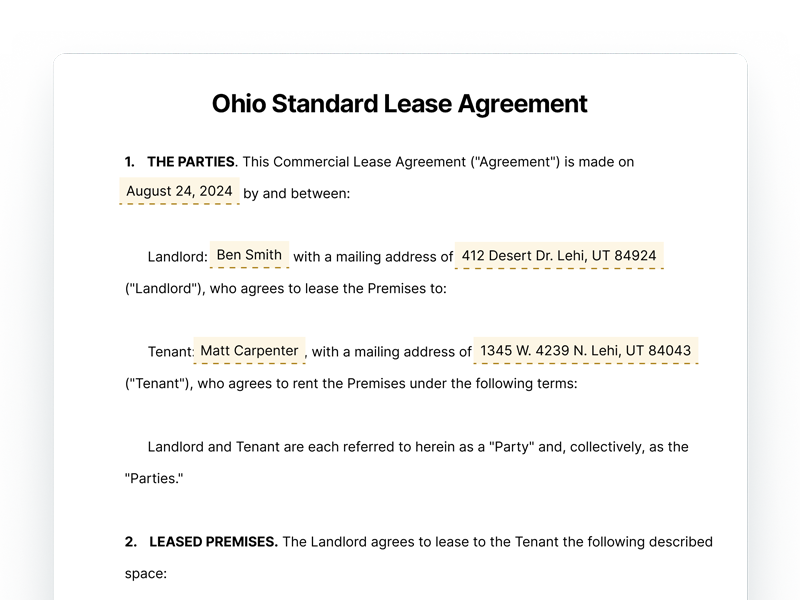 Ohio Standard Lease Agreement Ohio Standard Lease Agreement