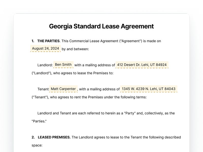 Georgia Standard Lease Agreement Georgia Standard Lease Agreement