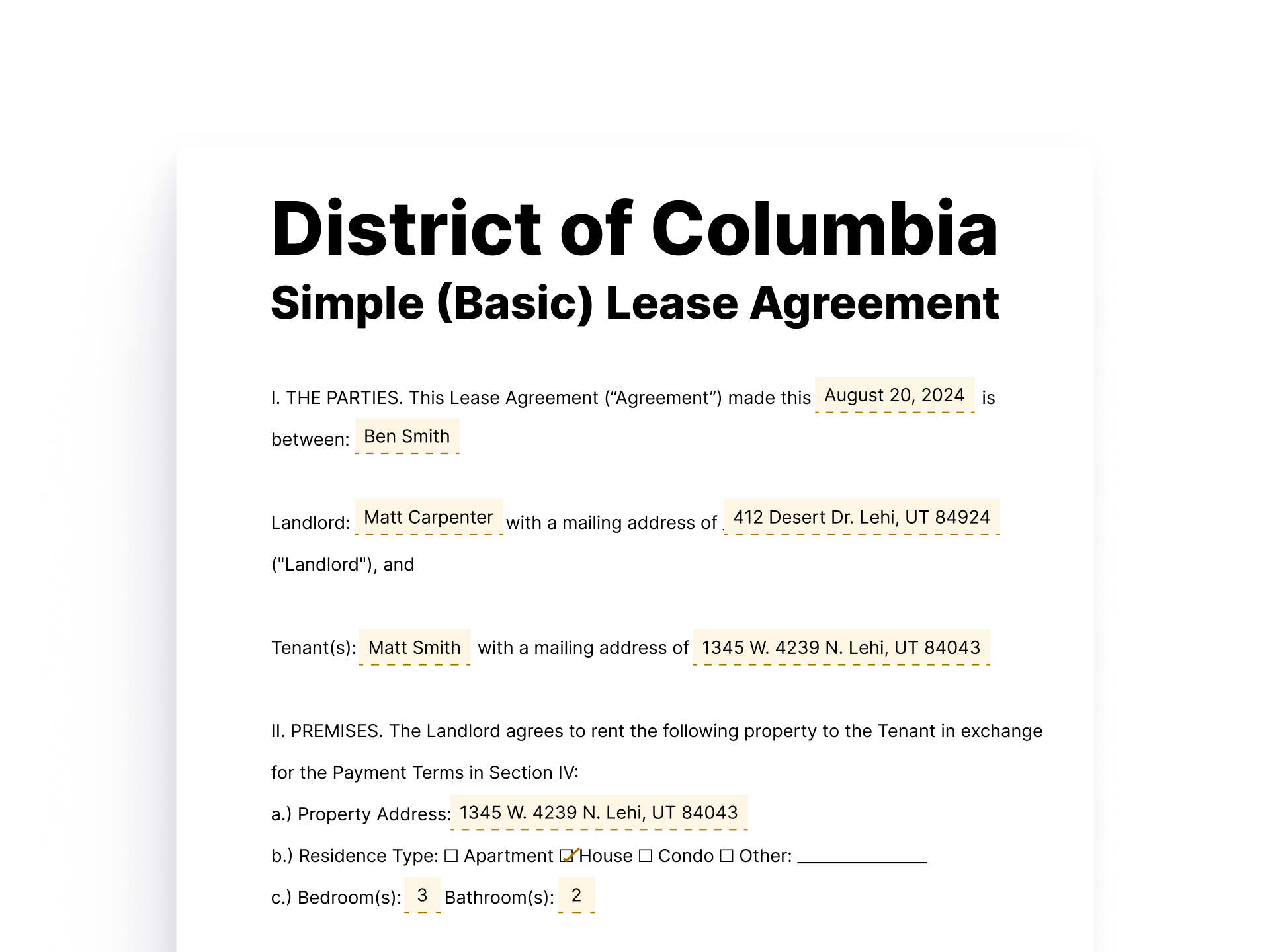District of Columbia Simple (Basic) Lease Agreement District of Columbia Simple (Basic) Lease Agreement