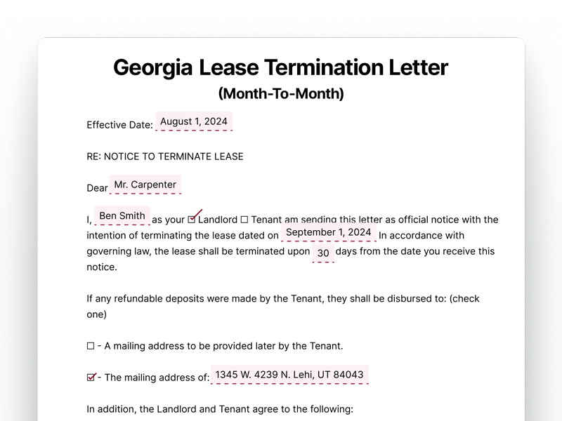 Georgia Month-To-Month Lease Termination Letter Template Georgia Lease Termination Letter For Month-To-Month Lease
