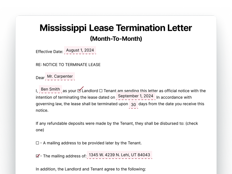 Mississippi Month-To-Month Lease Termination Letter Template Mississippi Lease Termination Letter For Month-To-Month Lease