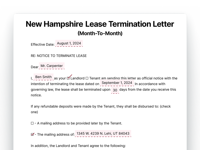 New Hampshire Month-To-Month Lease Termination Letter New Hampshire Lease Termination Letter For Month-To-Month Lease