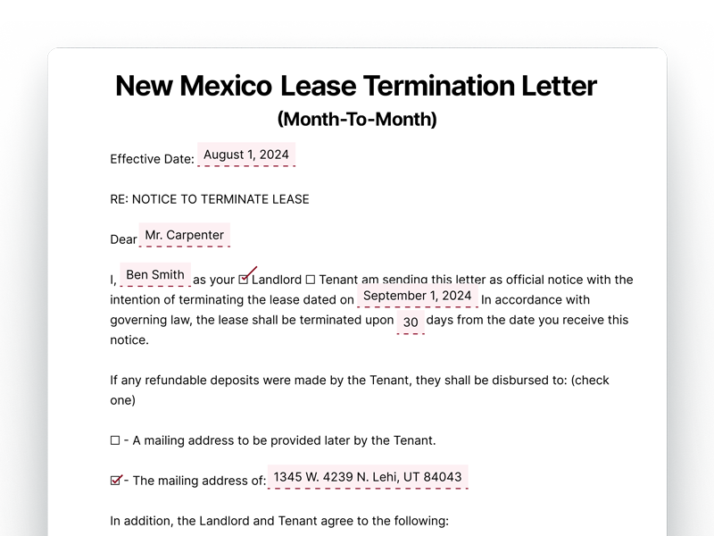 New Mexico Month-To-Month Lease Termination Letter New Mexico Lease Termination Letter For Month-To-Month Lease