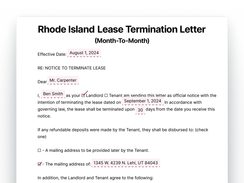 Rhode Island Month-To-Month Lease Termination Letter Rhode Island Lease Termination Letter For Month-To-Month Lease