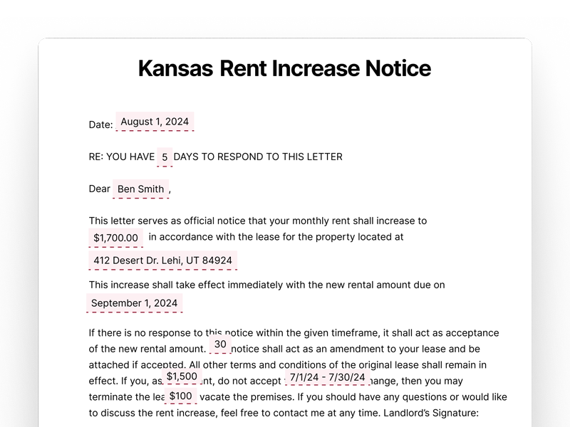 Kansas Rent Increase Notice Kansas Rent Increase Notice