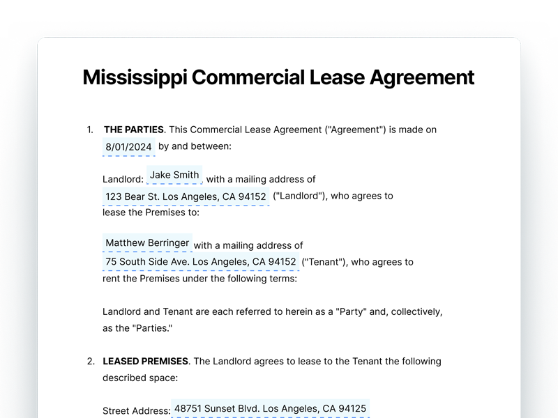 Mississippi Commercial Lease Agreement Template Mississippi Commercial Lease Agreement