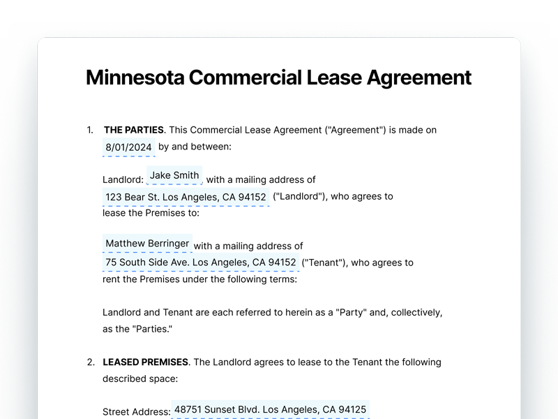 Minnesota Commercial Lease Agreement Template Minnesota Commercial Lease Agreement