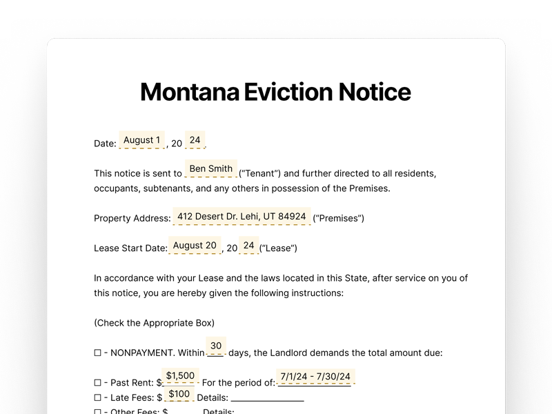 Montana Eviction Notice Legal Document Template Montana Eviction Notice