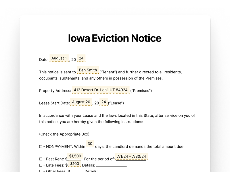 Iowa Eviction Notice Template for Landlords Iowa Eviction Notice