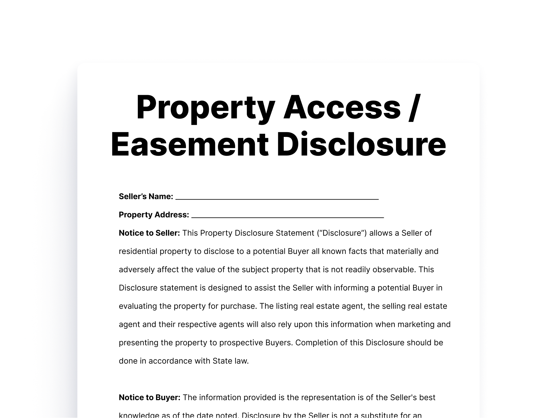 Property Access and Easement Disclosure Form property access Easement Disclosure