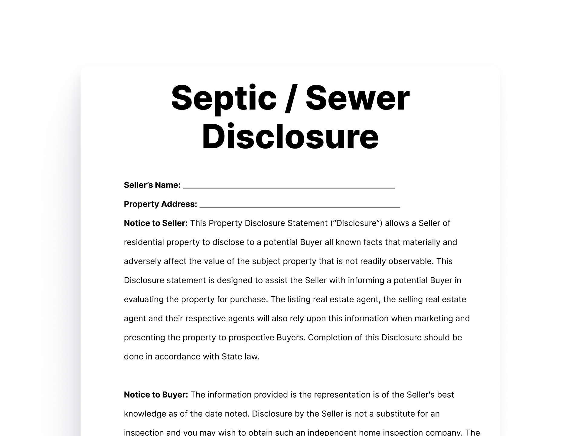 Septic and Sewer Disclosure Form Document septic Sewer Disclosure