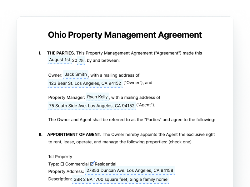 Ohio Property Management Agreement Ohio Property Management Agreement