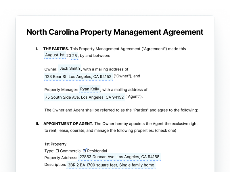 North Carolina Property Management Agreement