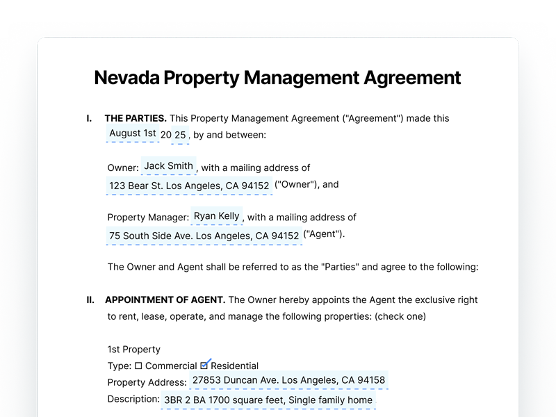Nevada Property Management Agreement Nevada Property Management Agreement