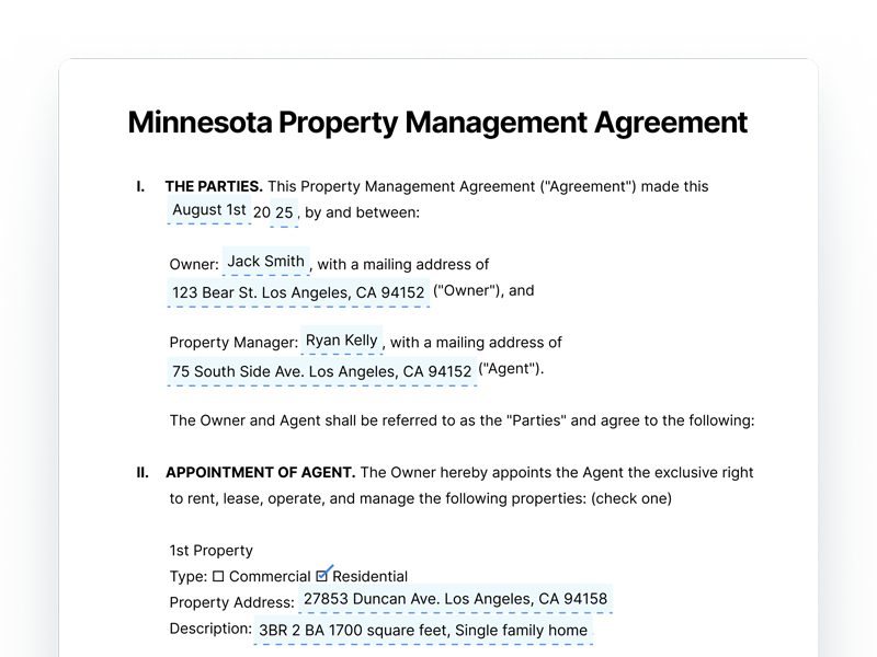 Minnesota Property Management Agreement Minnesota Property Management Agreement