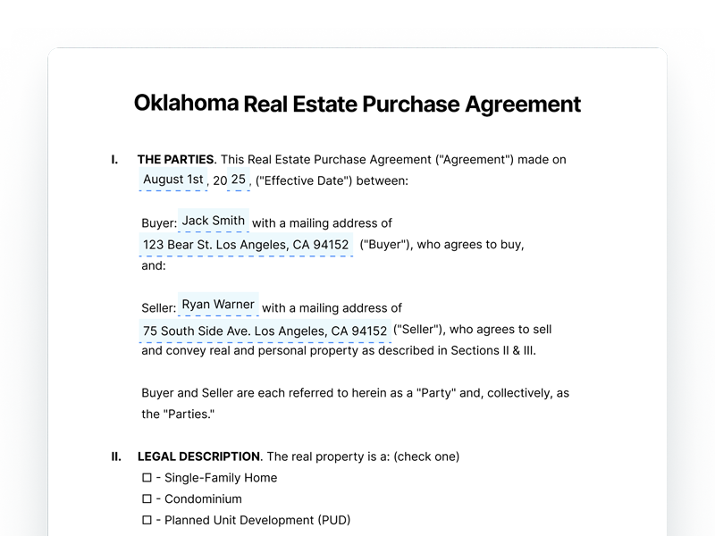 Oklahoma Real Estate Purchase Agreement Template Oklahoma Real Estate Purchase Agreement