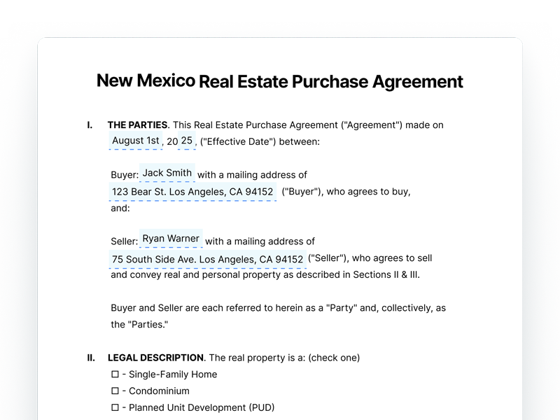 New Mexico Real Estate Purchase Agreement Form New Mexico Real Estate Purchase Agreement