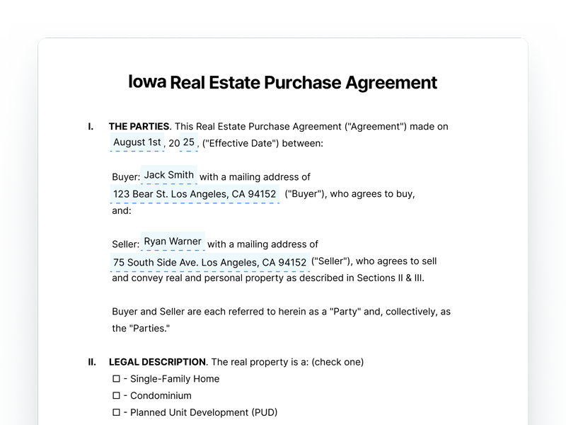 Iowa Real Estate Purchase Agreement Form Iowa Residential Real Estate Purchase Agreement