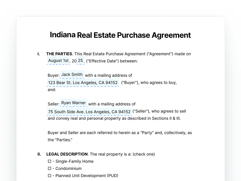 Indiana Real Estate Purchase Agreement Document Indiana Residential Real Estate Purchase Agreement