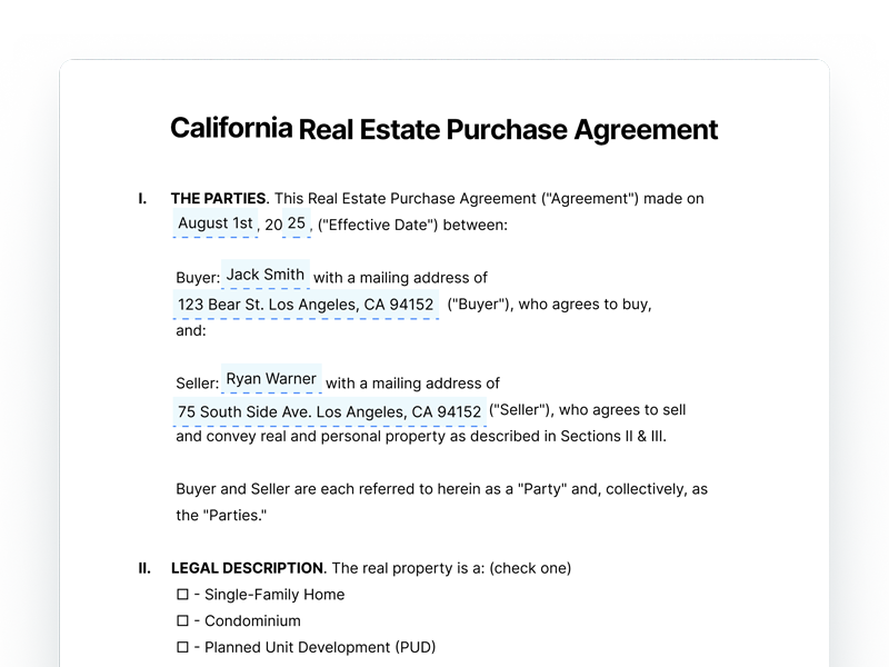 California Real Estate Purchase Agreement Template California Real Estate Purchase Agreement