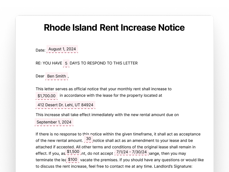 Rhode Island Rent Increase Notice Rhode Island Rent Increase Notice