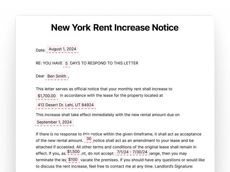 New York Rent Increase Notice Template New York Rent Increase Notice