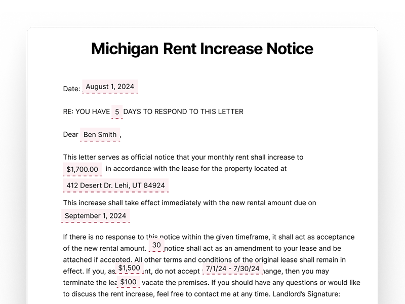 Michigan Rent Increase Notice Michigan Rent Increase Notice