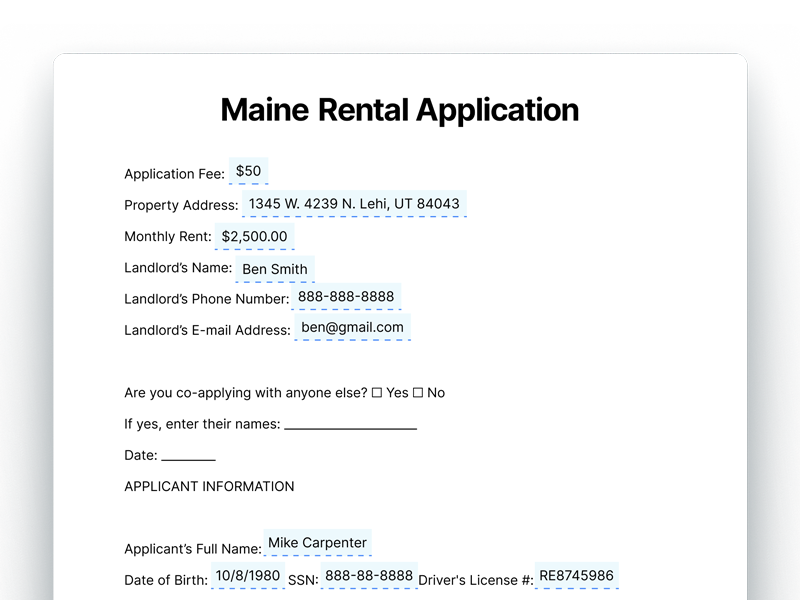 Maine Rental Application Form For Landlords Maine Rental Application