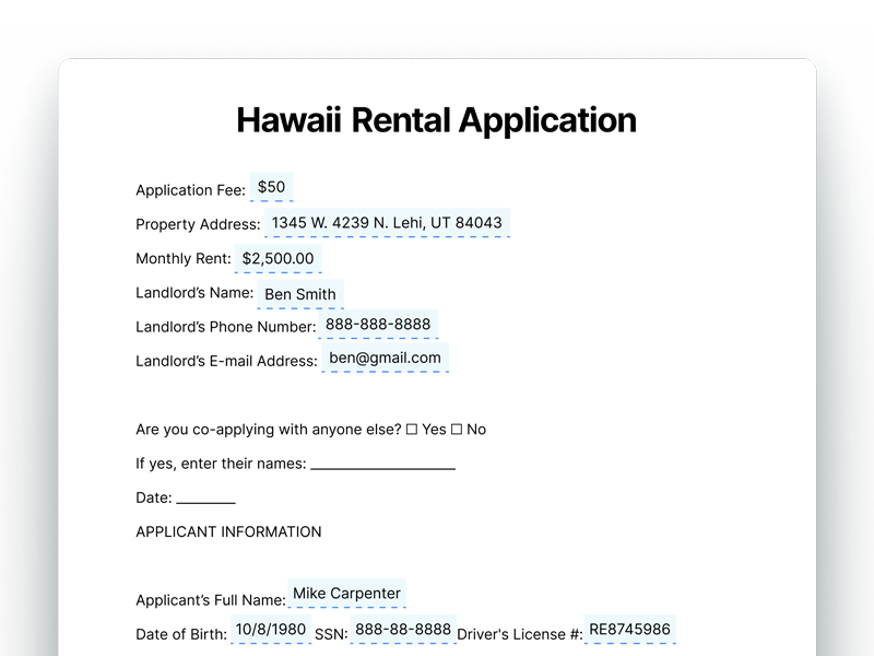 Hawaii Rental Application Form For Tenants Hawaii Rental Application