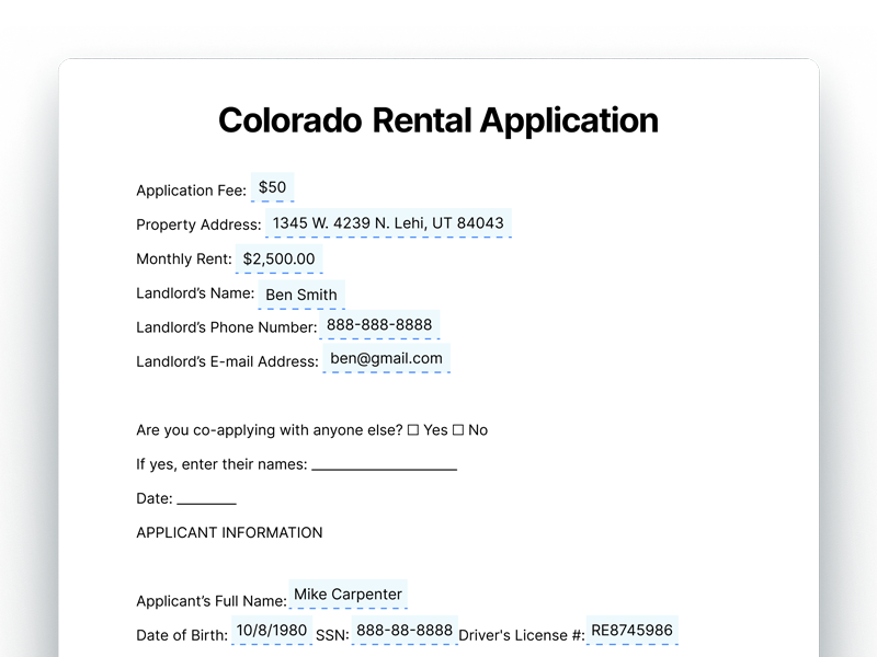 Colorado Rental Application Form Template Colorado Rental Application