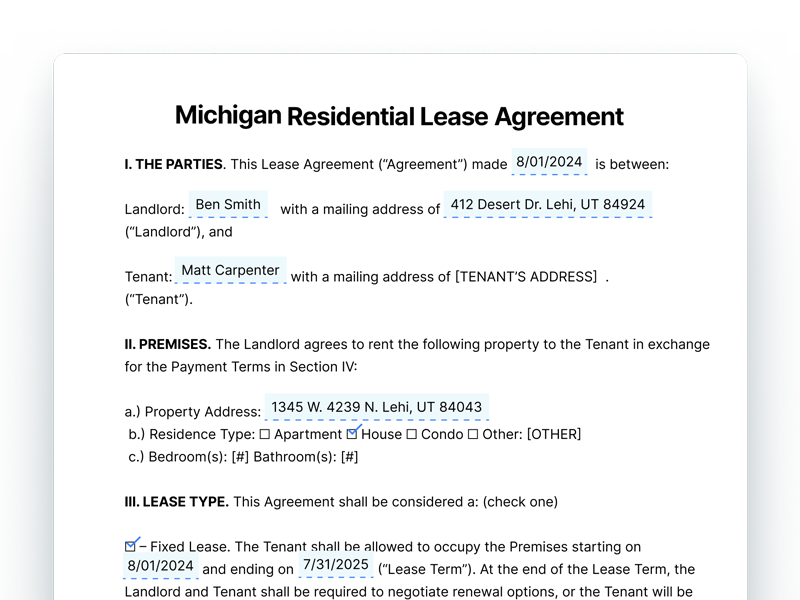 Michigan Residential Lease Agreement Template Michigan Residential Lease Agreement