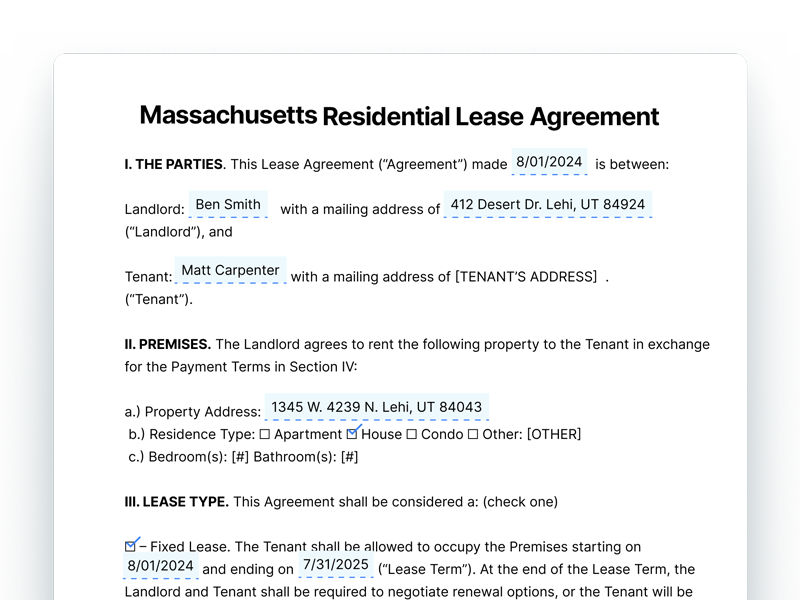 Massachusetts Residential Lease Agreement Template Massachusetts Residential Lease Agreement