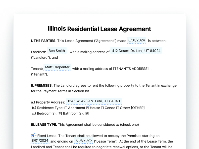 Illinois Residential Lease Agreement Template Illinois Residential Lease Agreement