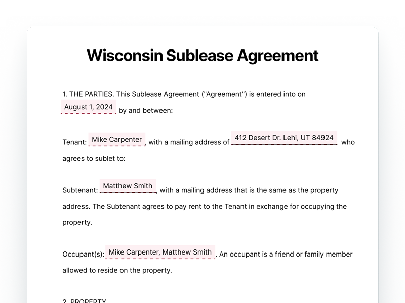 Wisconsin Sublease Agreement Template Document Wisconsin Sublease Agreement
