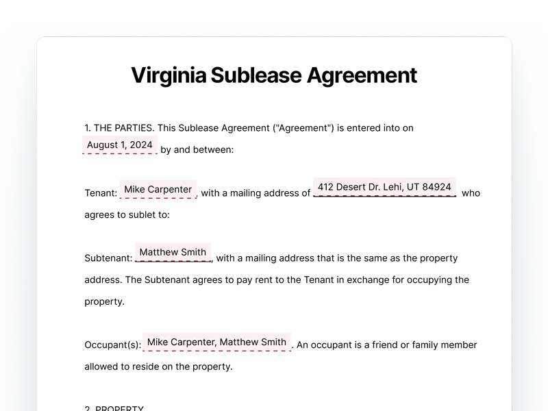 Virginia Sublease Agreement Template Document Virginia Sublease Agreement