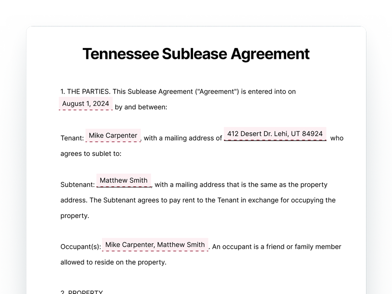 Tennessee Sublease Agreement Template Document Tennessee Sublease Agreement