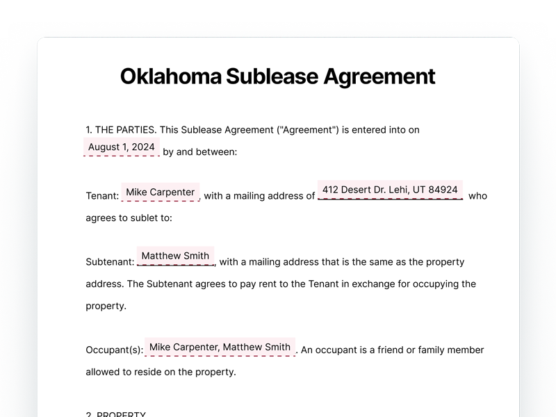 Oklahoma Sublease Agreement Template Document Oklahoma Sublease Agreement