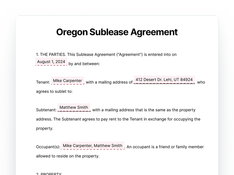 Oregon Sublease Agreement Template Document Oregon Sublease Agreement