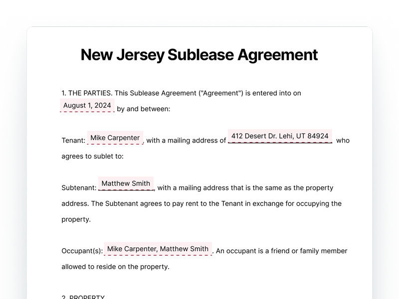 New Jersey Sublease Agreement Template Document New Jersey Sublease Agreement