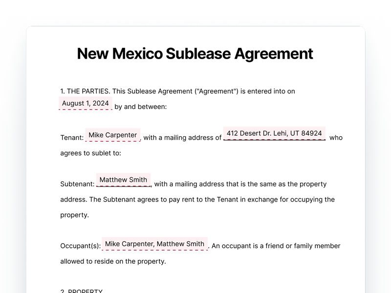 New Mexico Sublease Agreement Template New Mexico Sublease Agreement