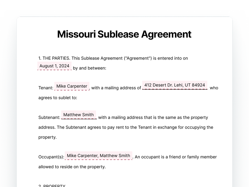 Missouri Sublease Agreement Template Document Missouri Sublease Agreement