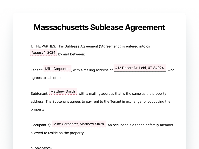 Massachusetts Sublease Agreement Template Document Massachusetts Sublease Agreement