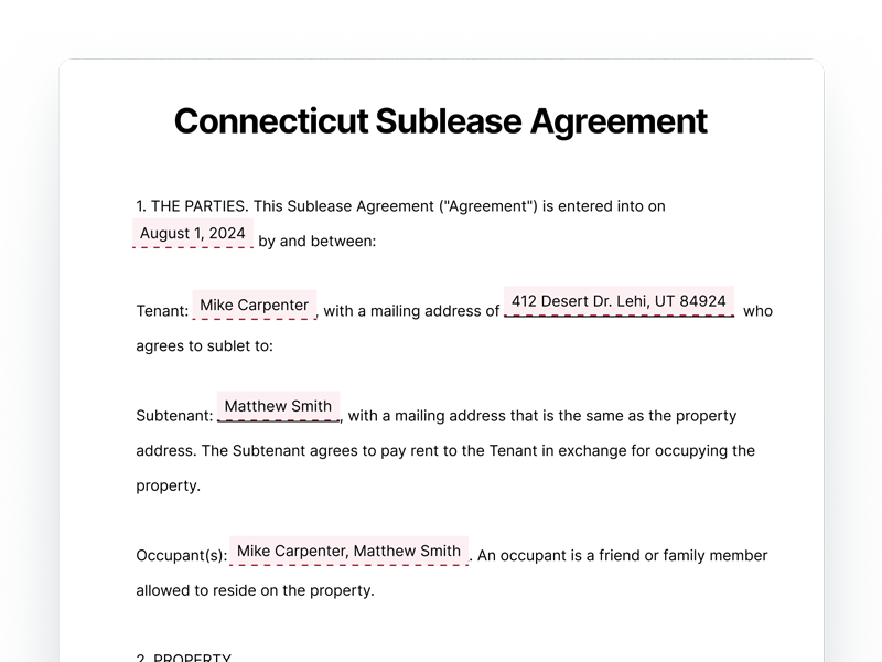 Connecticut Sublease Agreement Template Document Connecticut Sublease Agreement