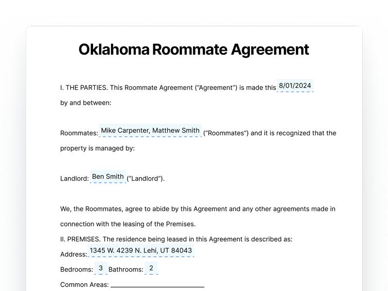 Oklahoma Roommate Agreement Template Document Oklahoma Roommate Agreement